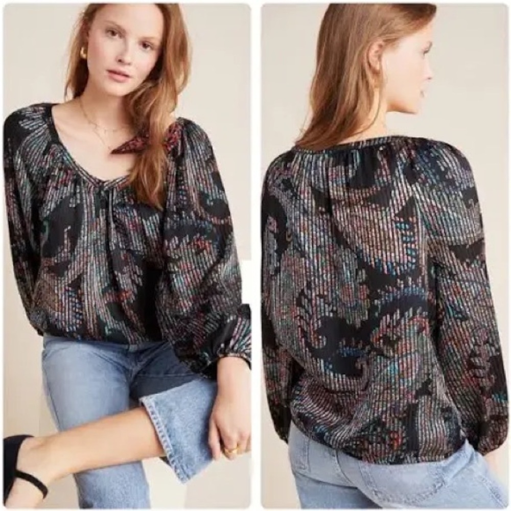 MAEVE BY ANTHROPOLOGIE Madeira Print
Burnout Black Multi Paisley Blouse SZ L - Picture 2 of 4